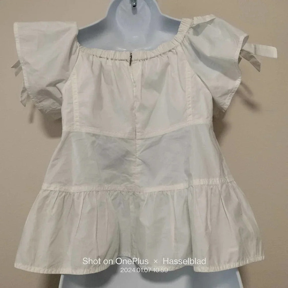 Rebecca Taylor Size 0 White Peasant Style Tie Sleeves Top Blouse - Picture 5 of 8
